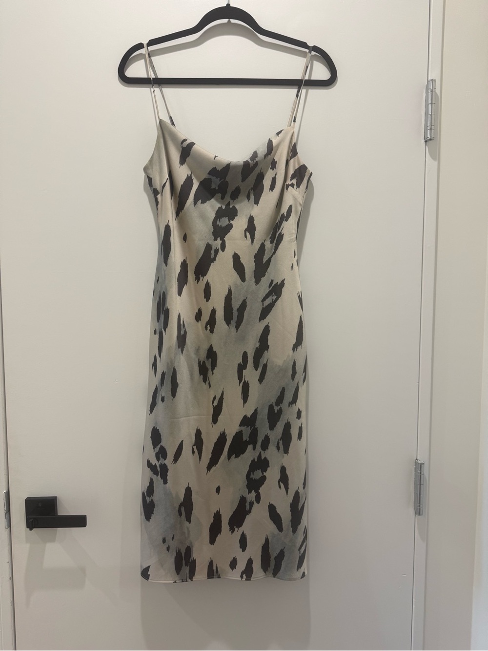 Express Cream and Black Animal-Print Slip Midi Dress